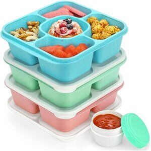 Bento Snack Containers with 5 Compartments (3 Pack) - Reusable Bento Boxes